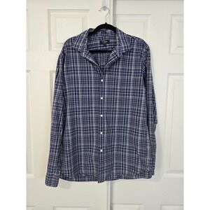 J. Crew Thompson Shirtings Mens XL Navy Blue White Plaid 80s 2-Ply Cotton Shirt